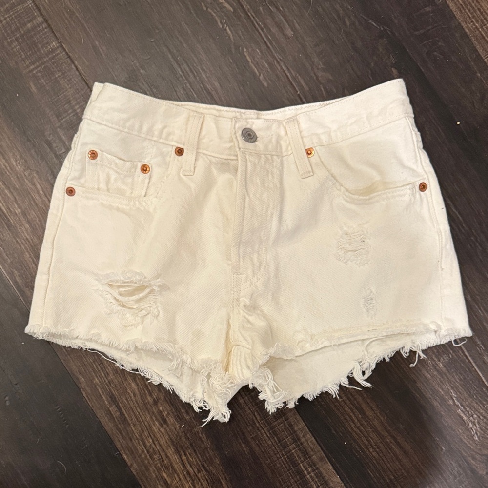 Levi's Women's Off-White Distressed Jean Shorts